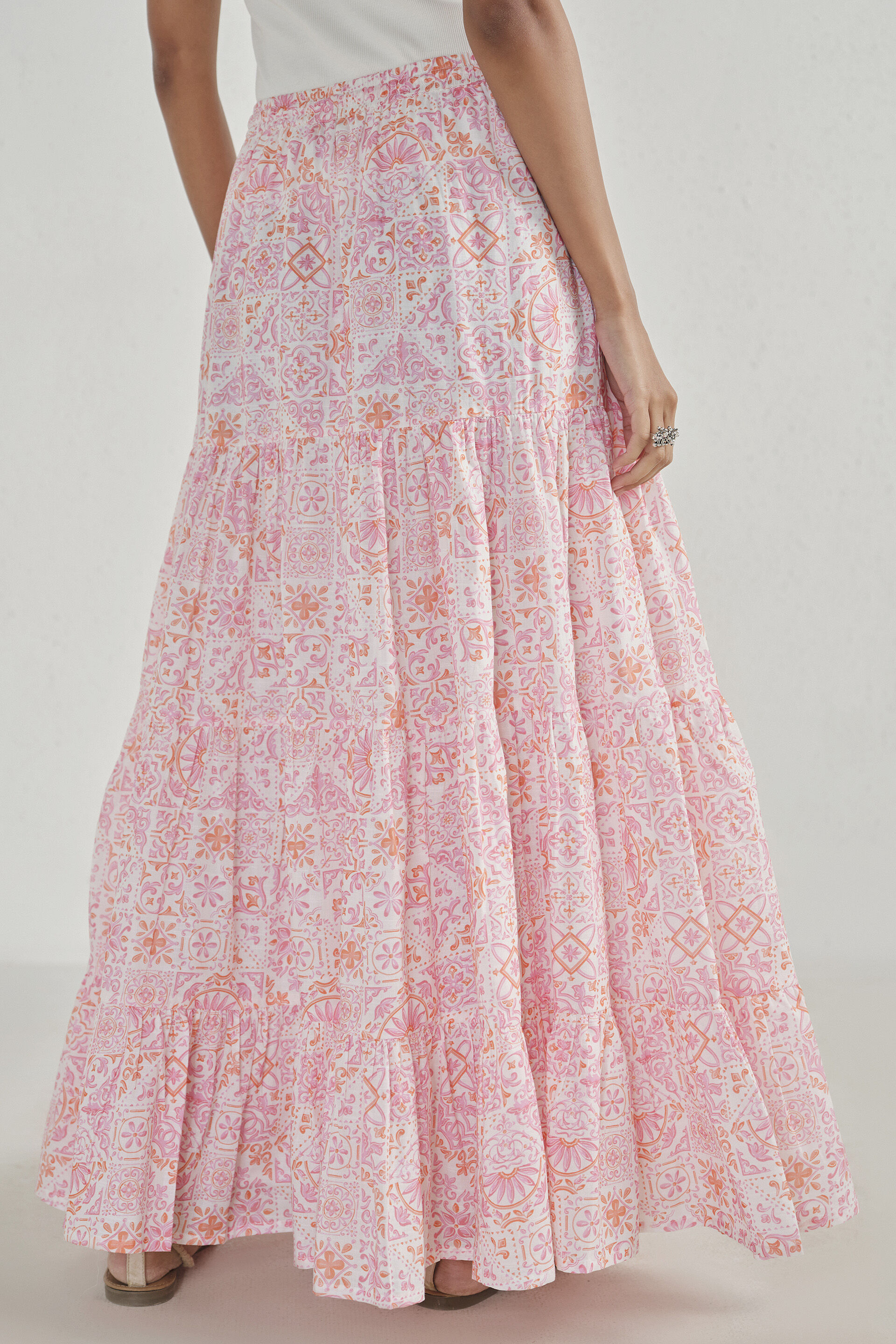 Printed Tiered Skirt in Pink, Pink, image 4
